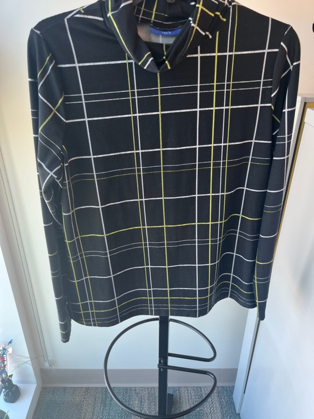 Apt. 9 Black Long-Sleeve Plaid Shirt with White and Yellow Lines